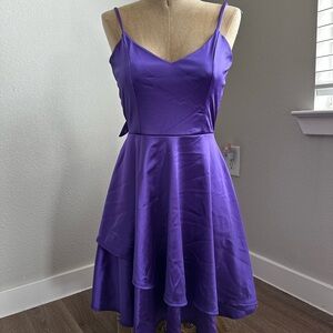 Lulu's Purple Satin Spaghetti-Strap Fit & Flare Mini Dress